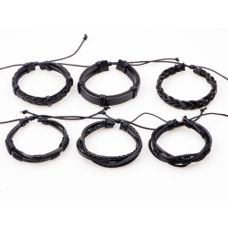 Шкіряний браслет чорний набір з 6 штук