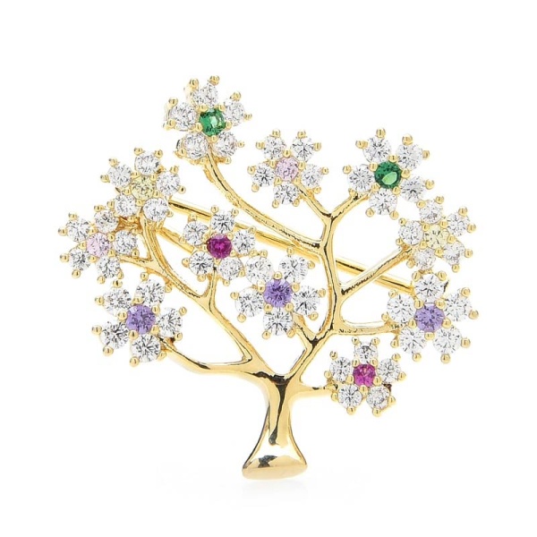 Брошь дерево с цирконом