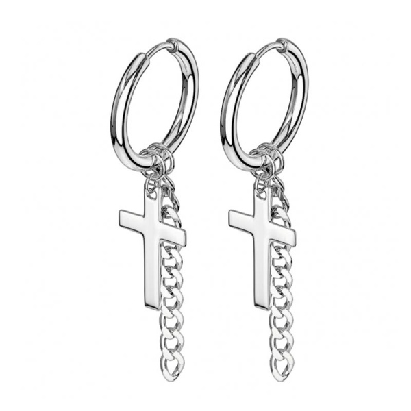 Серьги подвески из стали Spikes Крест с цепочкой lan-3088