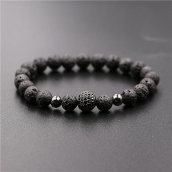 Браслеты из Лавового камня с кристальной бусиной
