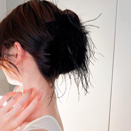 Заколка для волос крабик с перьями черный lan-2851