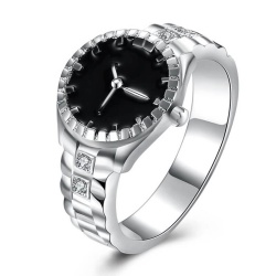 Кольцо Часы - циферблат посеребренное