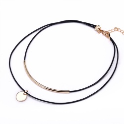 Чокер кожаный c золотой монеткой lan-1701