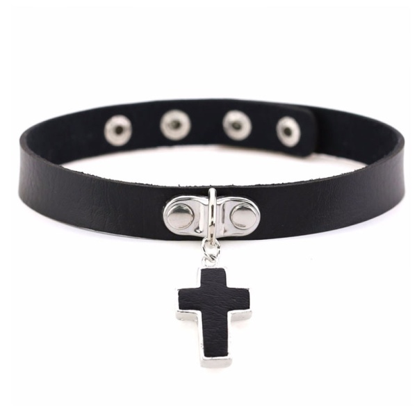 Чокер кожаный с крестом lan-1872