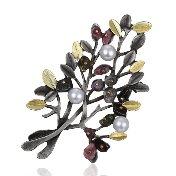 Брошка з натуральним камінням Гілочка