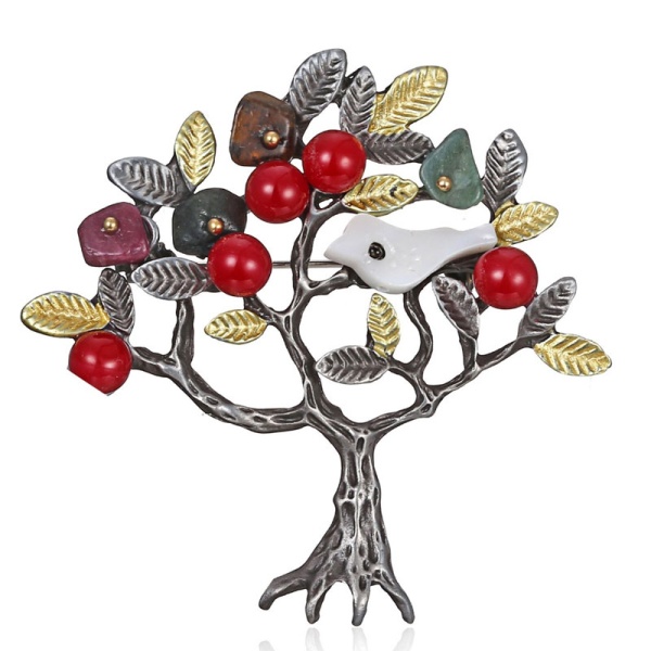 Брошка з натуральним камінням Дерево