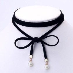 Замшевый длинный чокер с жемчужными бусинами lan-969