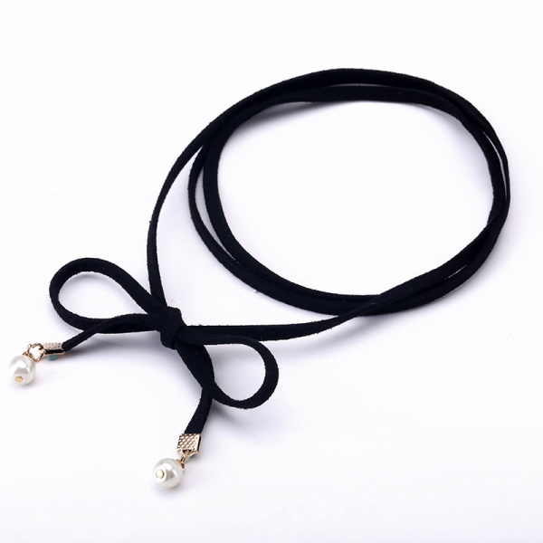 Замшевый длинный чокер с жемчужными бусинами lan-969