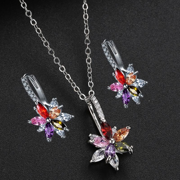 Набор украшений Цветок разноцветный: кулон и серьги