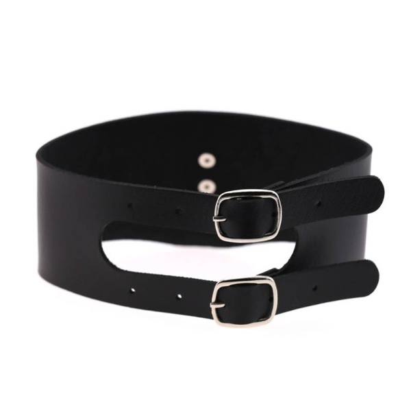 Широкий кожаный чокер с кольцом lan-3102