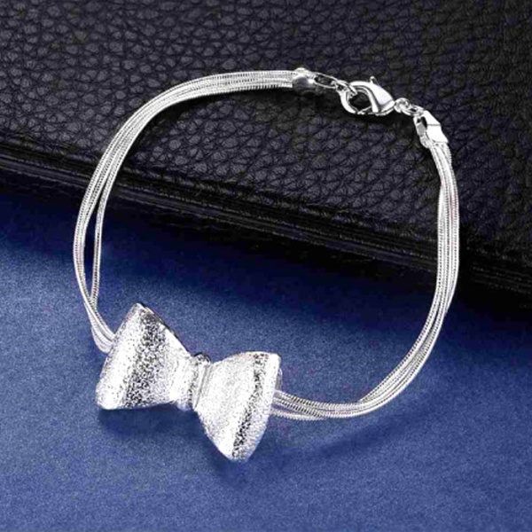 Браслет ланцюжок із підвіскою Бант посріблений