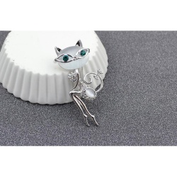 Брошь Кошечка с зелеными глазами