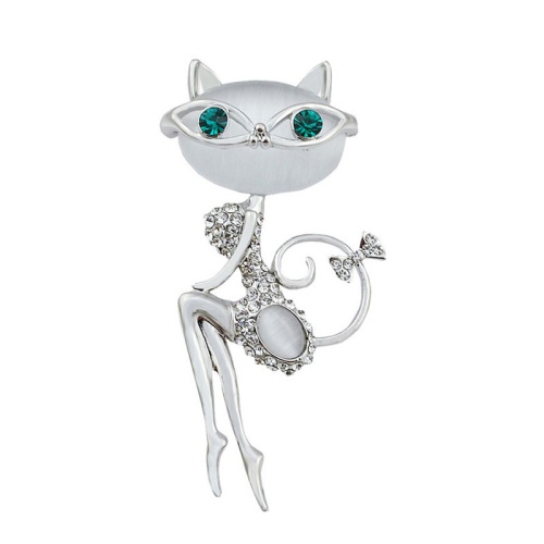 Брошь Кошечка с зелеными глазами