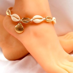 Браслет на ногу Золотая микс ракушка lan-2864