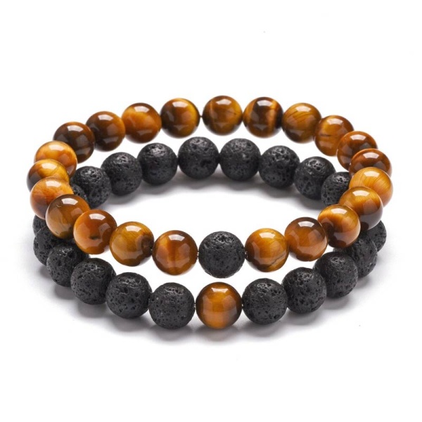 Браслети з натурального лавового каменю та тигрове око 2 шт.