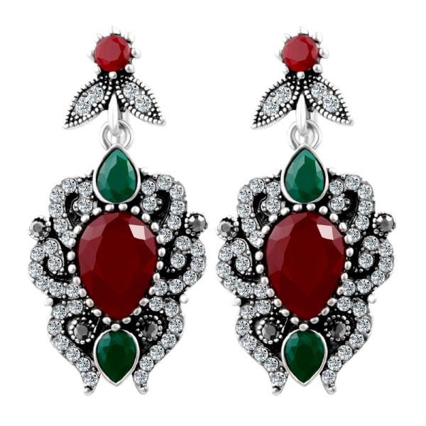 Сережки підвіски з червоним каменем Ніхаль