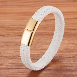 Кожаный браслет Классик белый золотистая застежка