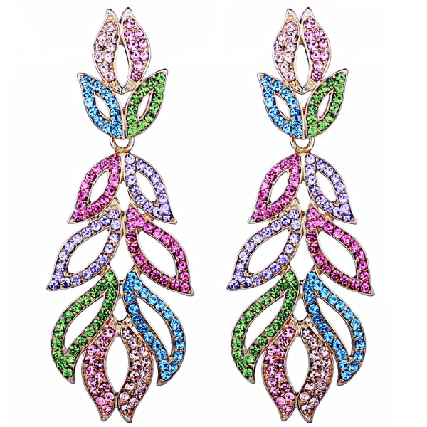 Длинные серьги Амелия с разноцветными кристаллами