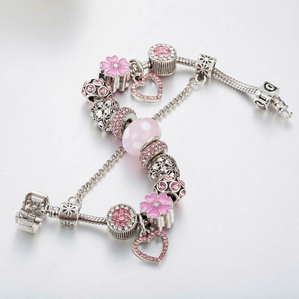 Браслет в стиле пандора Розовое сердце lan-3110