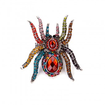 Женское кольцо Паук с разноцветными кристаллами