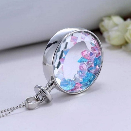 Кулон з ланцюжком пляшечка з різнокольоровими кристалами