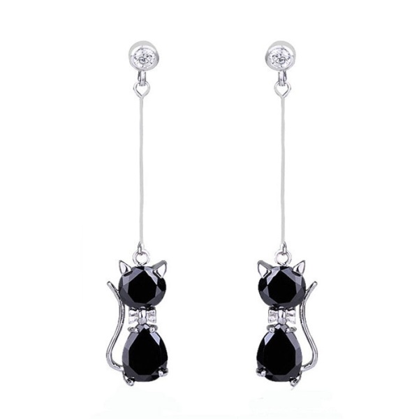 Длинные серьги Кошка с кристаллами