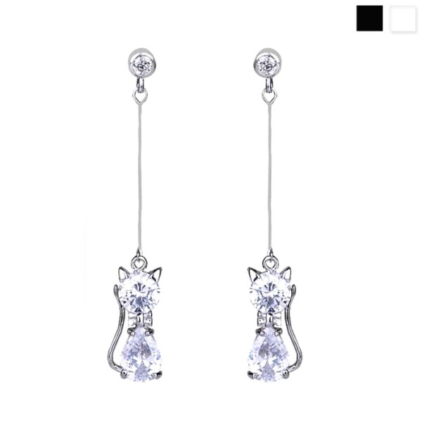 Длинные серьги Кошка с кристаллами