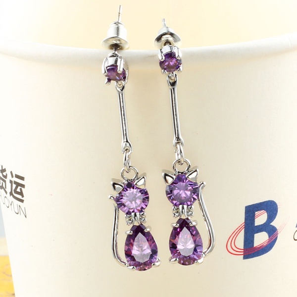 Длинные серьги Кошка с кристаллами