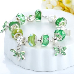 Браслет Пандора посеребренный Стрекоза зелёного цвета