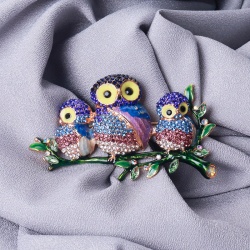 Брошка родина Сов на гілці lan-2772