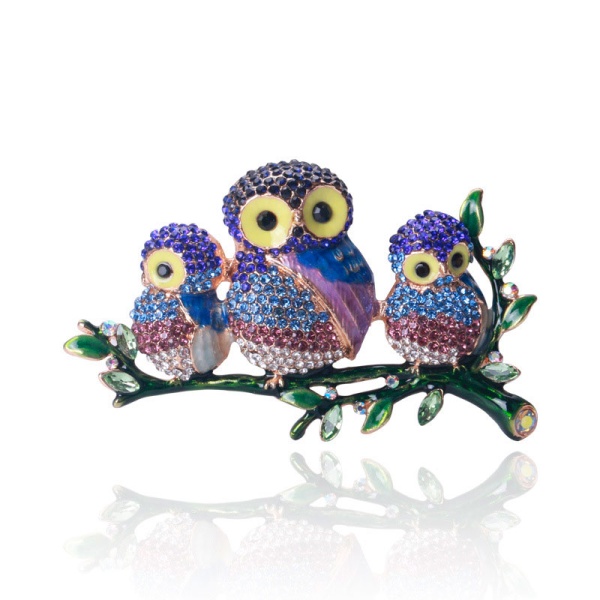 Брошь семья Сов на ветке lan-2772