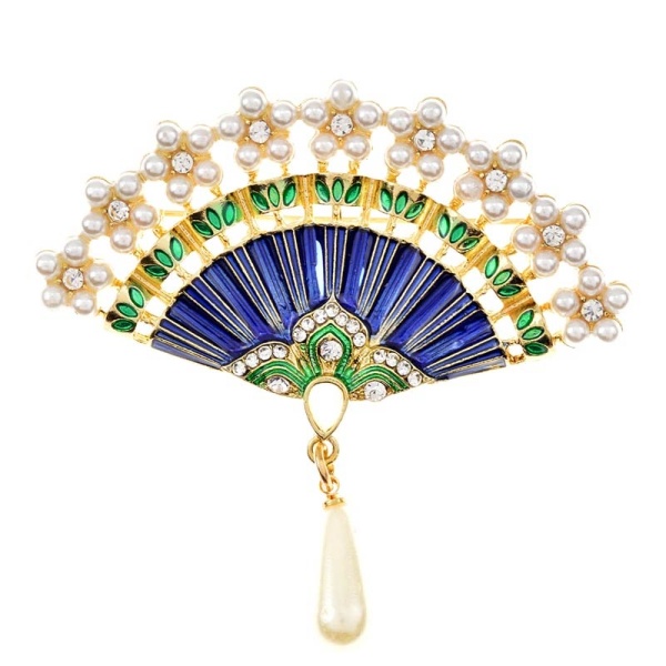 Брошь Веер с подвеской