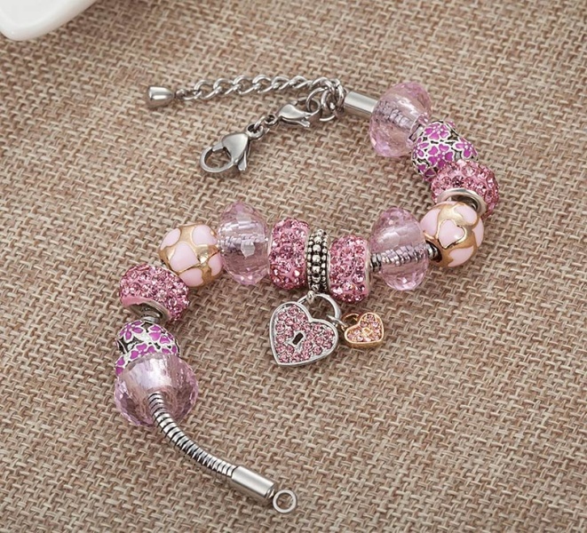 Браслет в стиле пандора с бусинами Сердце lan-3115