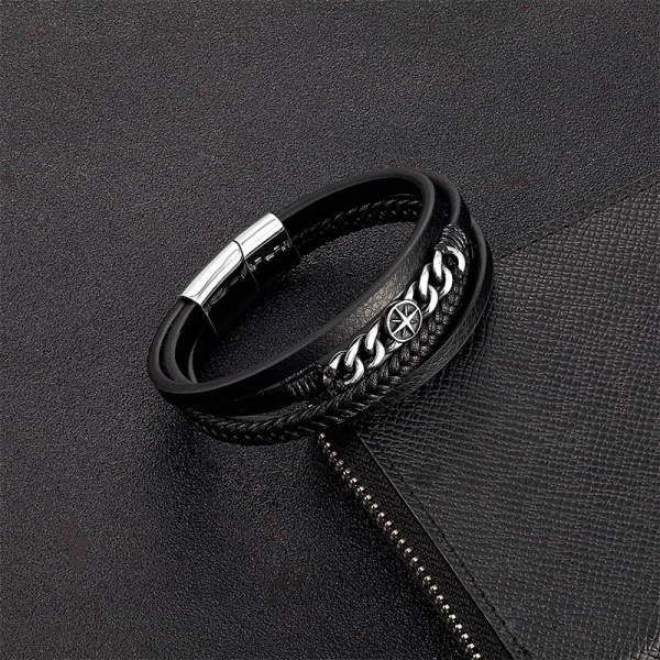 Мужской кожаный браслет стрелки компаса Путь