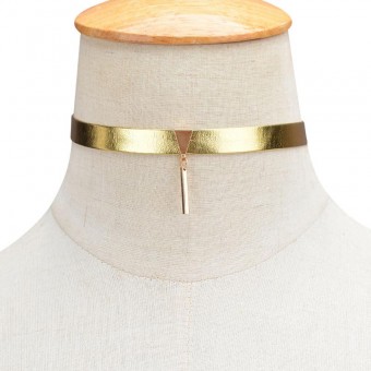 Кожаный чокер золотая полоса lan-1362