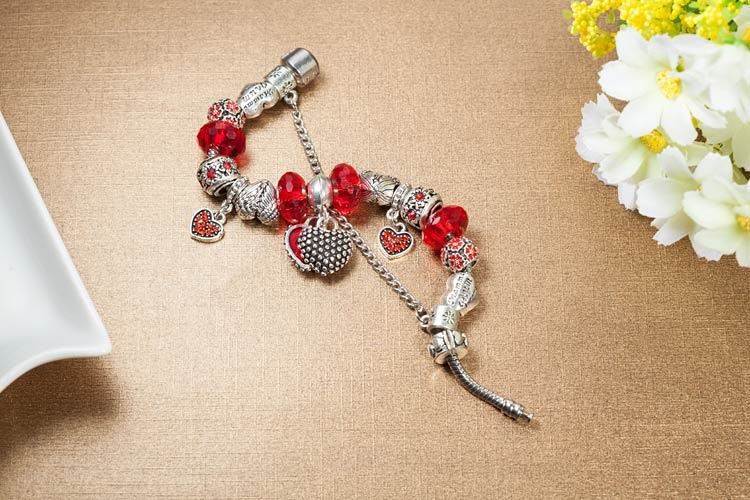 Браслет в стиле пандора Красное сердце lan-3116