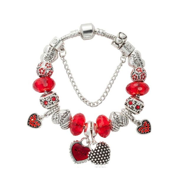 Браслет в стиле пандора Красное сердце lan-3116