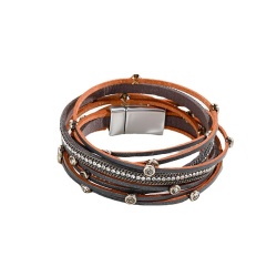 Серебристый женский кожаный браслет lan-2975