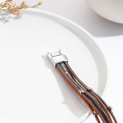 Серебристый женский кожаный браслет lan-2975