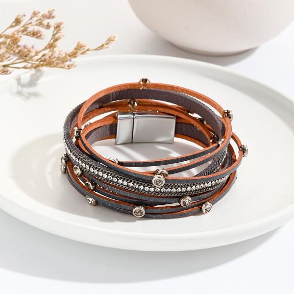 Серебристый женский кожаный браслет lan-2975