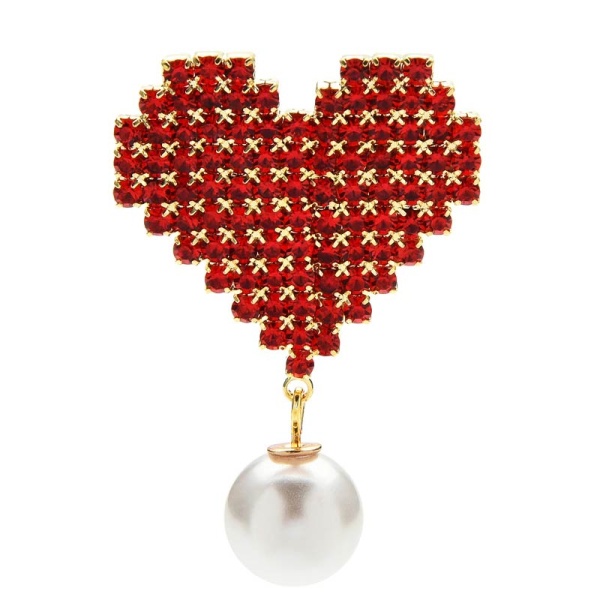 Брошь Сердце с кристаллами и подвеской