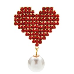 Брошка Серце з кристалами та підвіскою