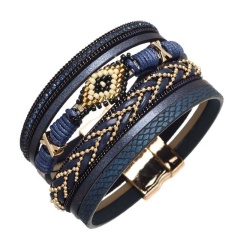 Синий женский кожаный браслет Орнамент