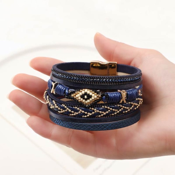 Синий женский кожаный браслет Орнамент