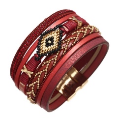 Красний женский кожаный браслет Орнамент