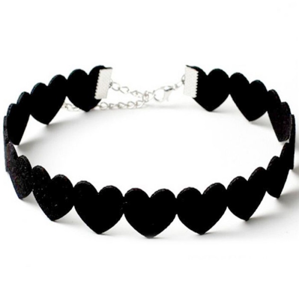 Замшевый чокер c Сердечками lan-318 чёрного цвета