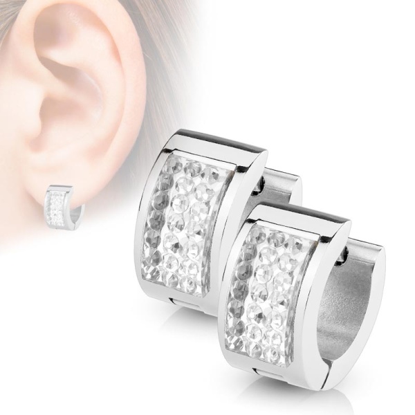 Сережки кільця зі сталі Spikes з кристалами