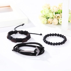 Кожаный браслет Якорь набор из 3 шт