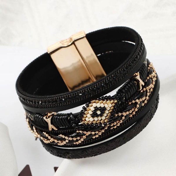 Чорний жіночий шкіряний браслет Орнамент