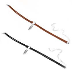 Кожаный чокер с кулоном Перо lan-319 коричневого цвета